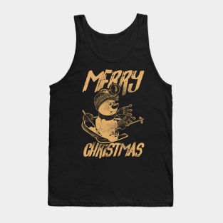 Skiing Snowman - Merry Christmas - Brown Tank Top